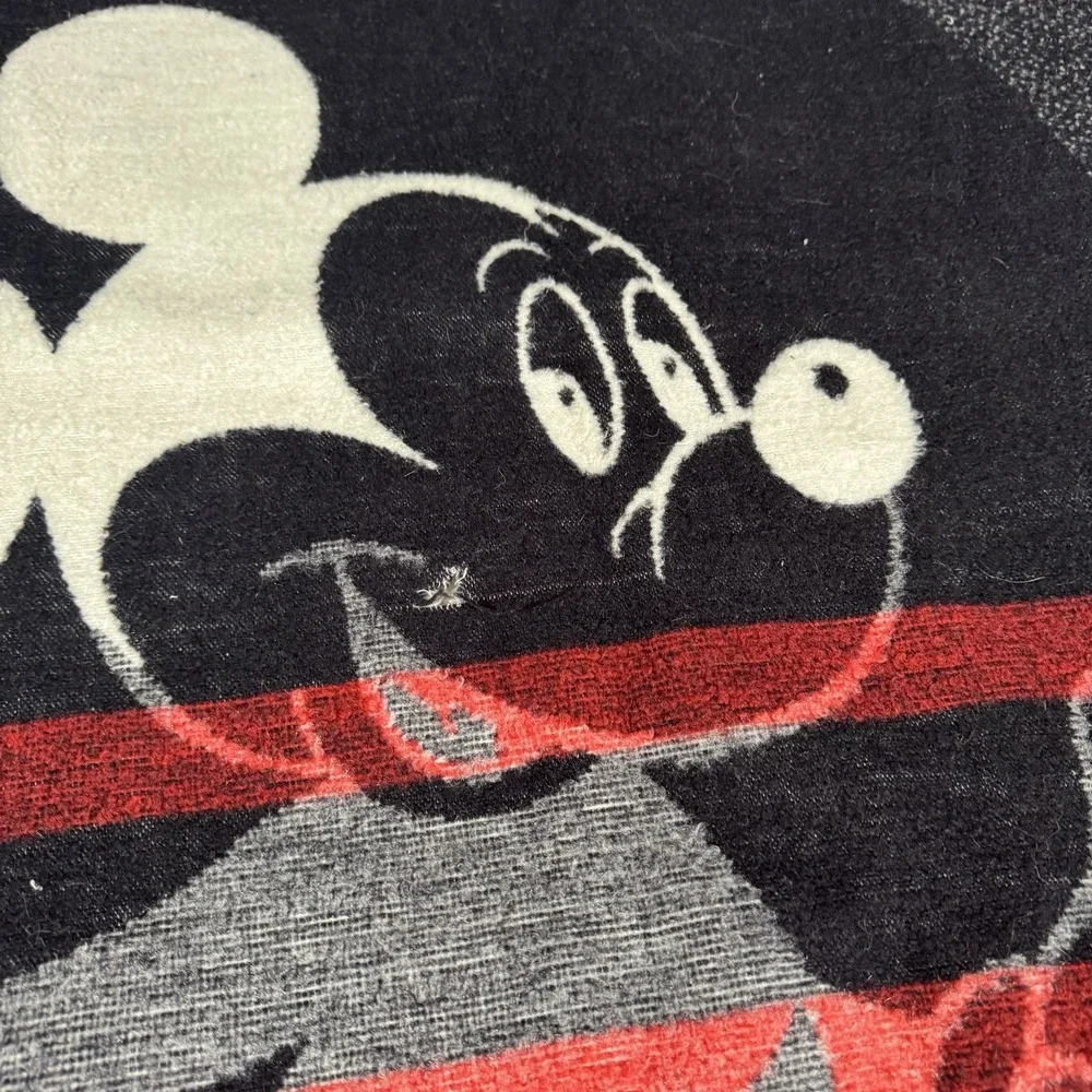 Vtg Biederlack Blanket MICKEY MOUSE Black White Reversible Disney 52x76 ***FLAWS